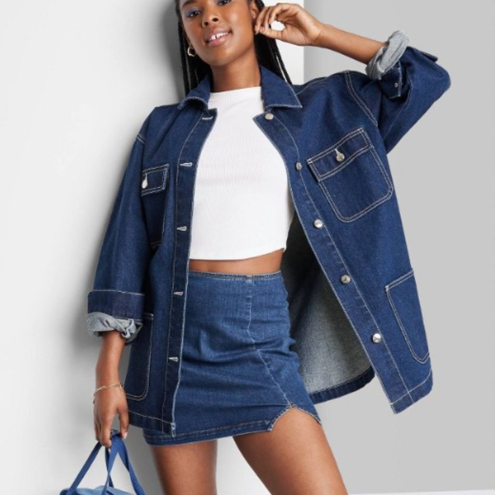 NWT Women's Notch Front Seamed Denim Mini Skirt - Wild Fable™ in Medium Wash
